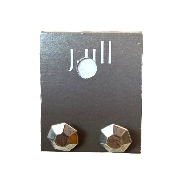 J. Jill Geometric Stud Earrings Silver Tone Hexagon Distressed Textured Modern - Picture 4 of 10